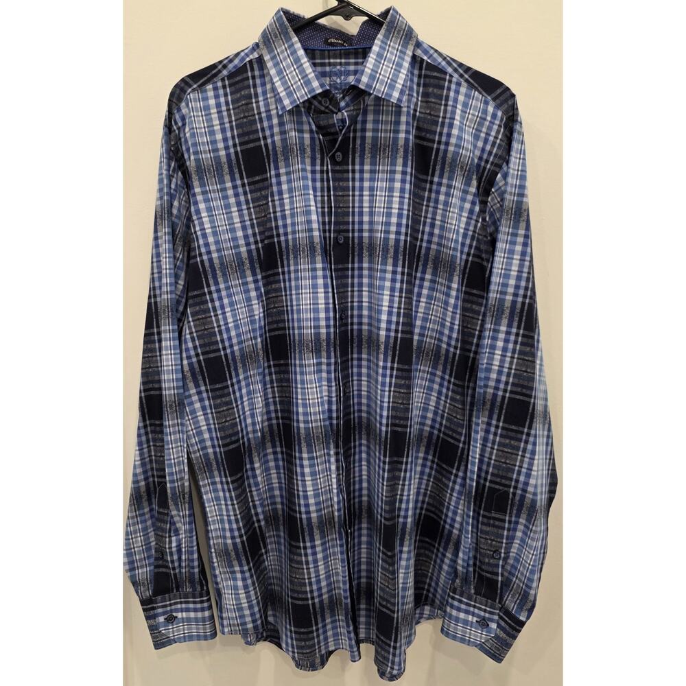 Bugatchi Uomo Classic Fit Long Sleeve Button Down Shirt Mens Large Blue‎